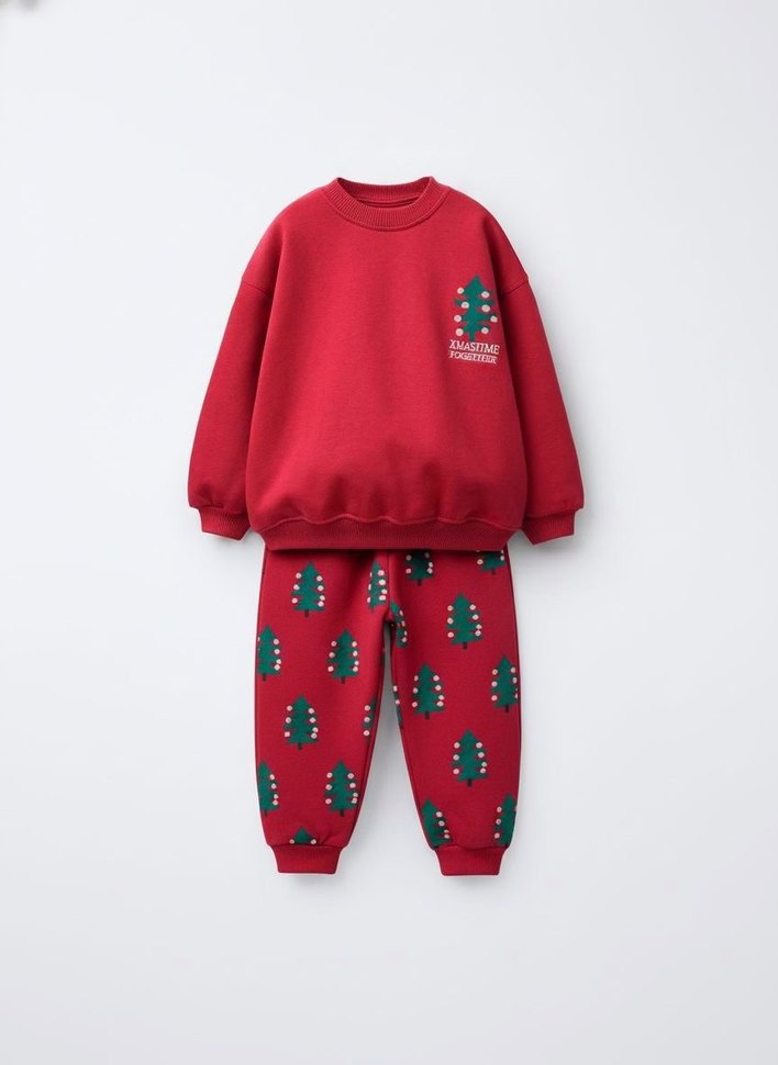 Kız Çocuk Kırmızı Nakışlı Salaş Eşofman Takımı - Görsel 3