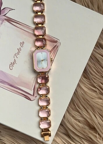 Kadın Sedefli pembe taşlı kol saati