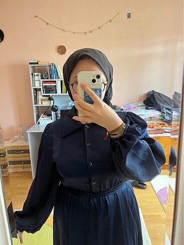 Saten lacivert abiye - Görsel 5