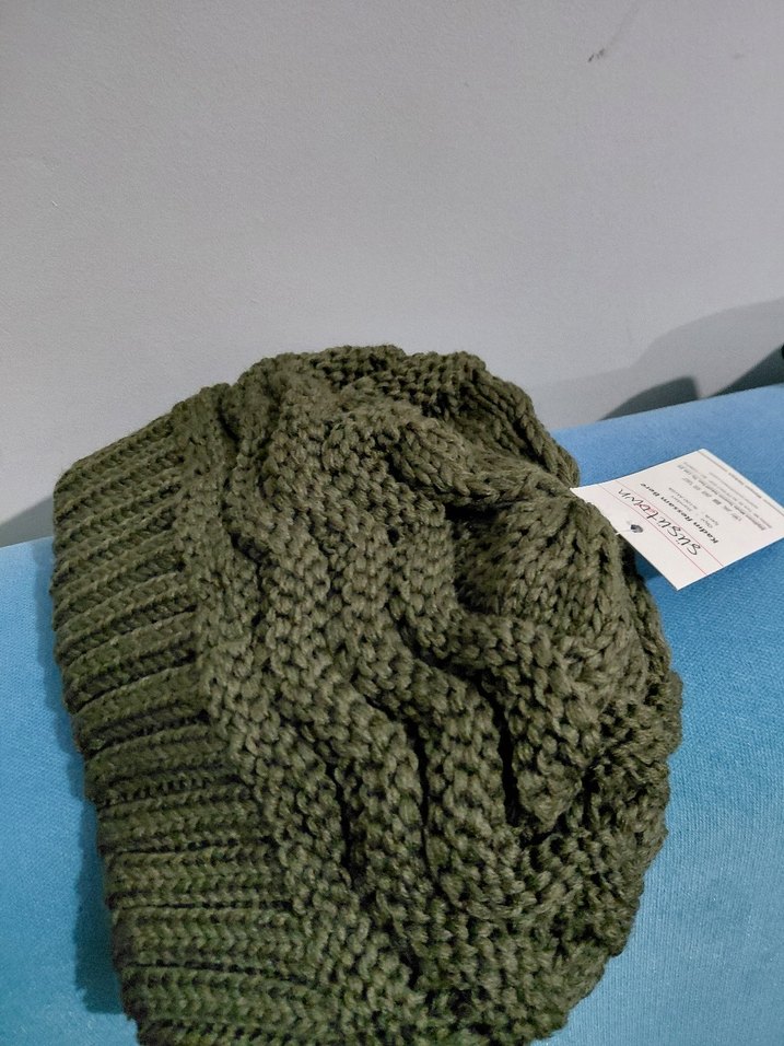 Kadın Örgü Khaki Bere - Görsel 2