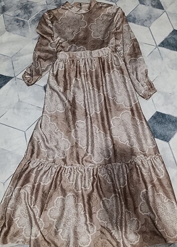 xl Beden camel Renk Şal Hediyeli Uzun Saten Tesettür Elbise