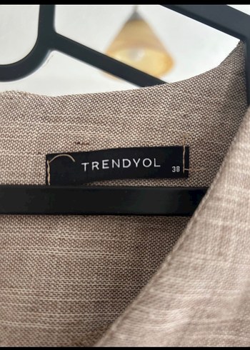 Bej Keten V Yaka Trendyol M Elbise - Görsel 3