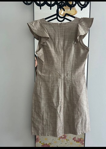 Bej Keten V Yaka Trendyol M Elbise - Görsel 2