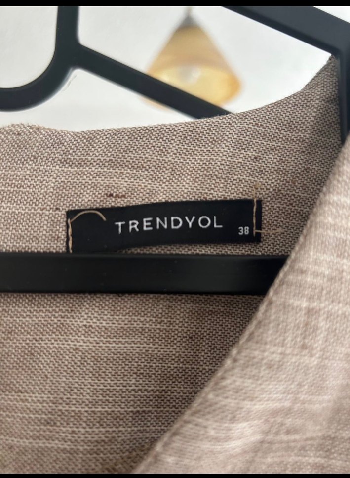 Bej Keten V Yaka Trendyol M Elbise - Görsel 3