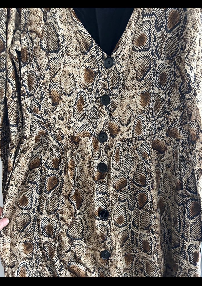 Düğmeli V Yaka Yılan Desenli Zara M Elbise - Görsel 4