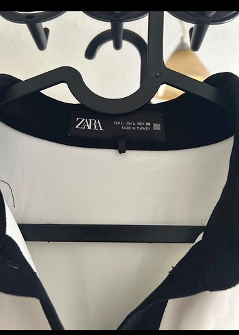 Zara L Düğmeli Siyah Yakalı Beyaz Kadın Gömlek Elbise - Görsel 4