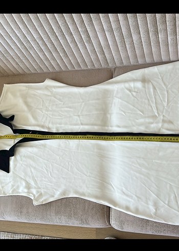 Zara L Düğmeli Siyah Yakalı Beyaz Kadın Gömlek Elbise - Görsel 5