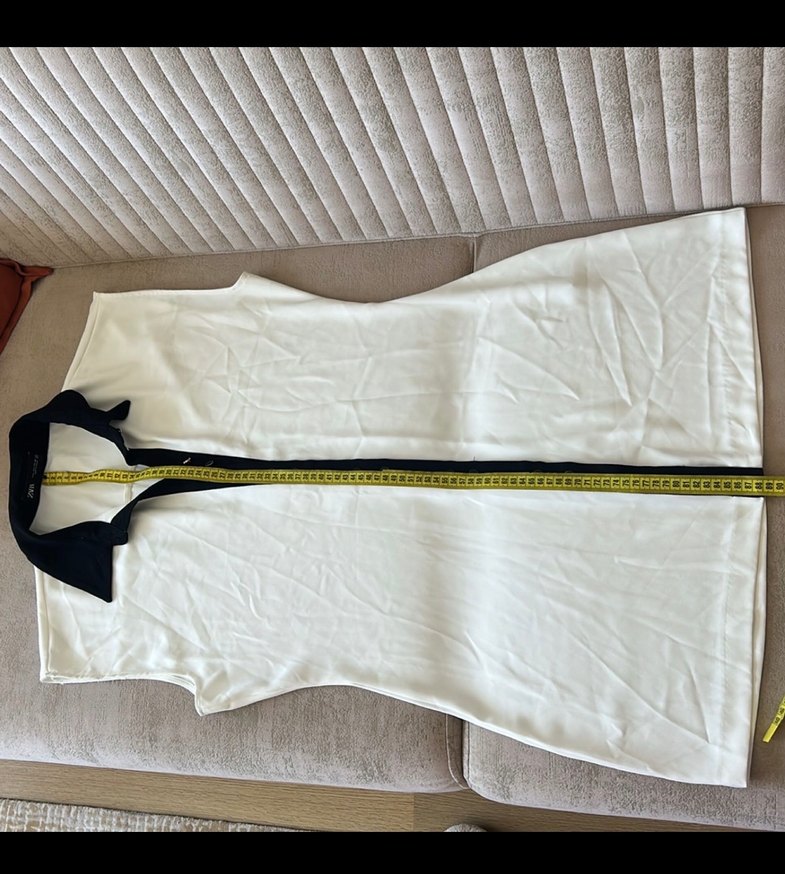 Zara L Düğmeli Siyah Yakalı Beyaz Kadın Gömlek Elbise - Görsel 5