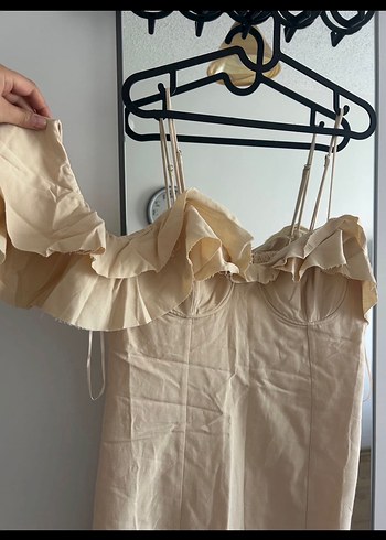 Bej Fırfırlı Mango L Elbise - Görsel 2