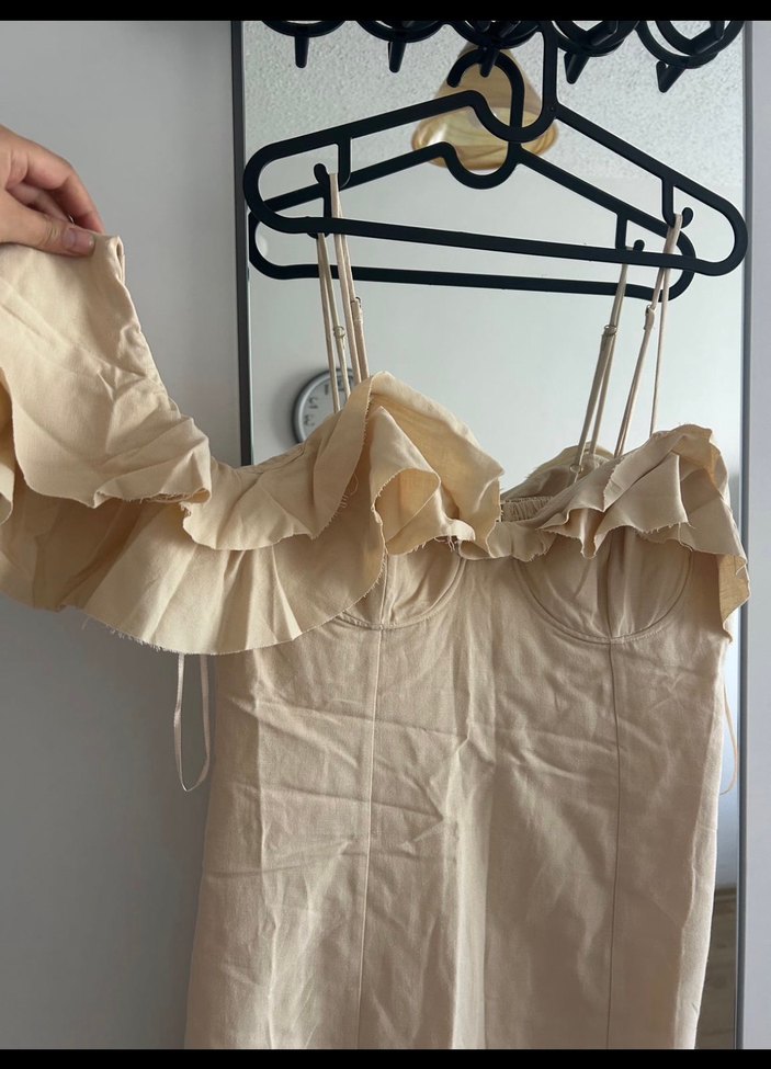 Bej Fırfırlı Mango L Elbise - Görsel 2