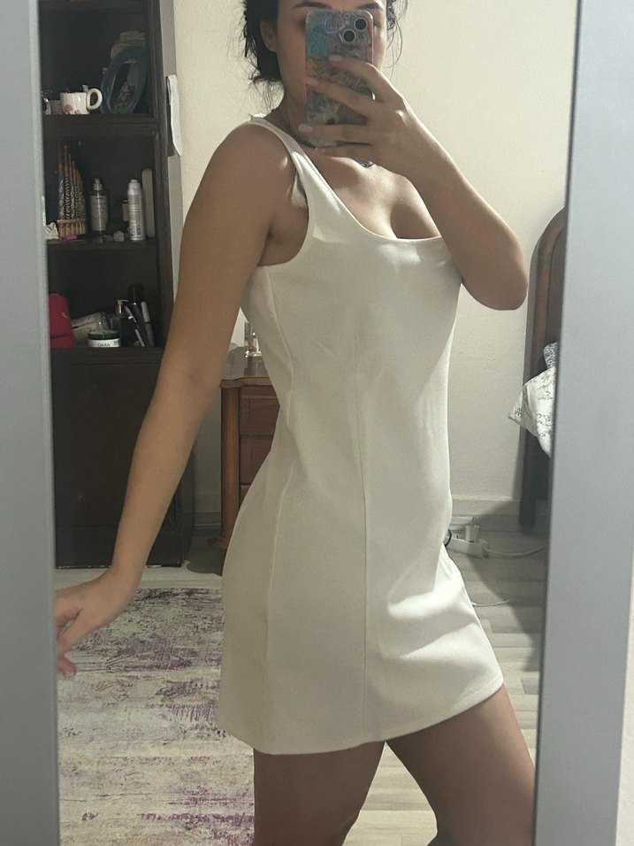 Mango M Etiketli Beyaz Kolsuz Elbise - Görsel 2