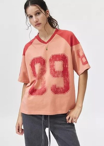 Pembe Baskılı Oversize Tişört