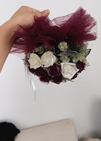 Bordo Dantel Detaylı Gelin Buketi - Görsel 5