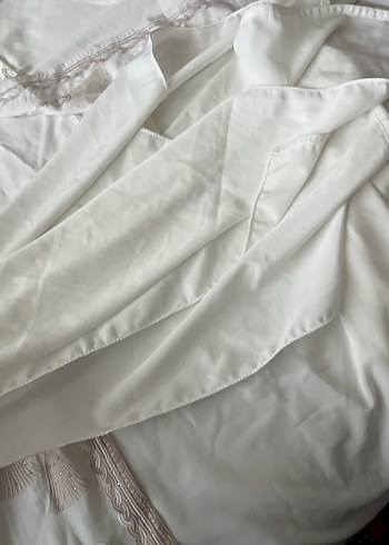 Nakışlı Beyaz Uzun Kadın Sabahlık - Görsel 5