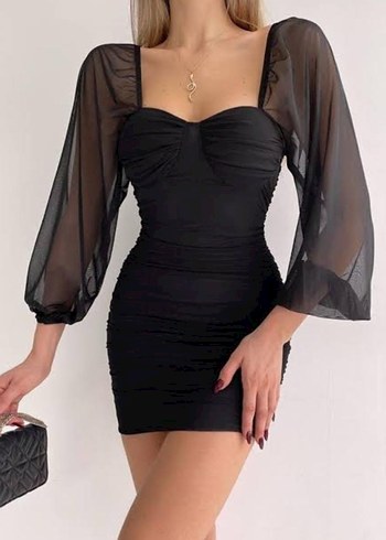 Siyah Straplez Mini Elbise - Görsel 2