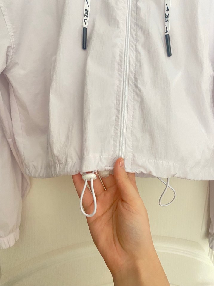 Beyaz Kapüşonlu Fermuarlı Spor Ceket - Görsel 4