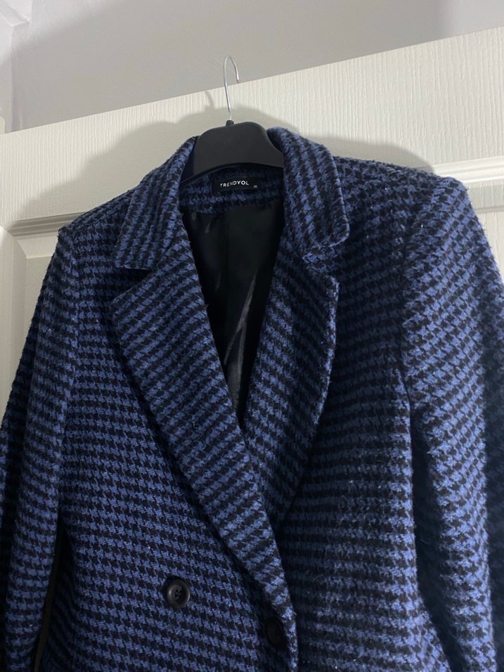 Düğmeli Koyu Mavi Kadın Midi Blazer - Görsel 3