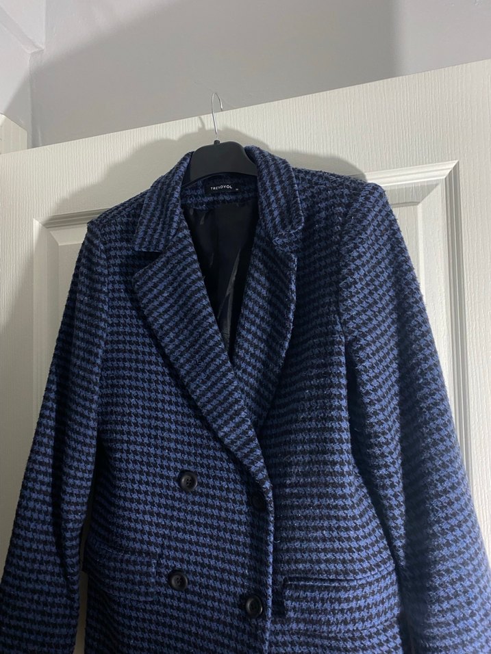 Düğmeli Koyu Mavi Kadın Midi Blazer - Görsel 2