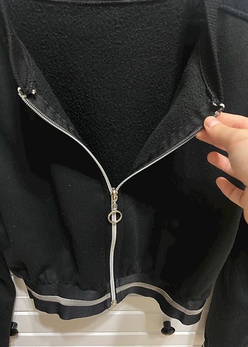 s Beden Siyah Kadın Mini Bomber Hırka