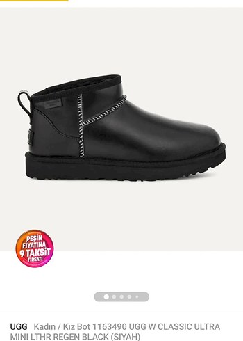 38 Beden Ugg Siyah Kadın Tokalı Bot DERİ BOT SÜET DEĞİL