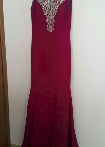 Fuşya Nakışlı Uzun Abiye Elbise - Görsel 2