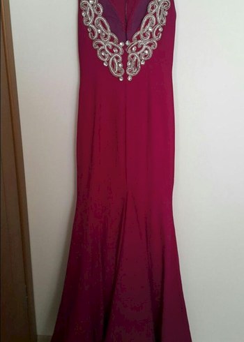 Fuşya Nakışlı Uzun Abiye Elbise - Görsel 3