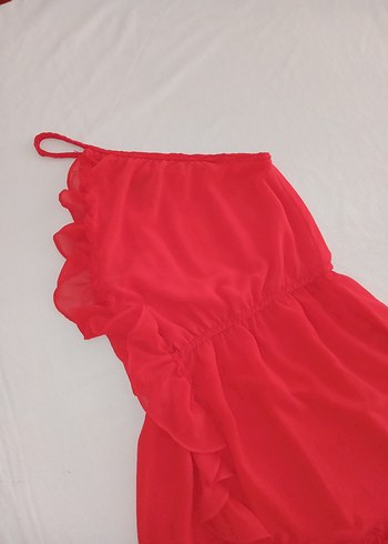 Collection B Kırmızı Fırfırlı Askılı Elbise