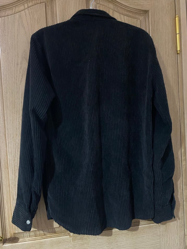 Siyah Düğmeli Uzun Kollu Erkek Gömlek kadife - Görsel 4