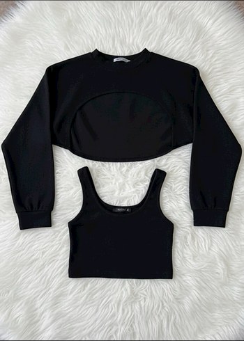 Siyah Crop Top Uzun Kollu Basic Üst