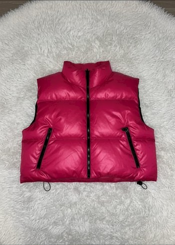 Parlak Pembe Kürklü Kolsuz Kadın Yelek