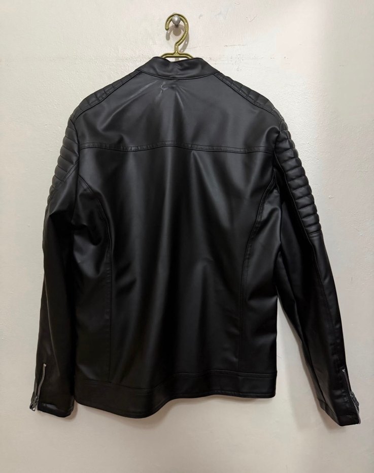 Erkek Siyah Deri Biker Ceket - Görsel 2