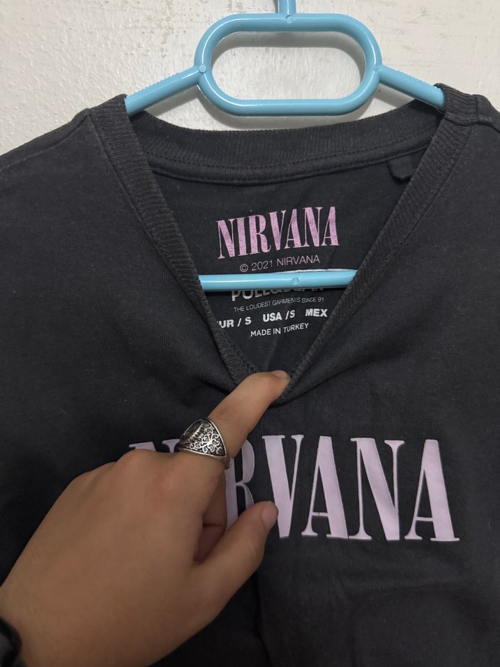 Erkek Siyah Nirvana Baskılı Tişört - Görsel 2