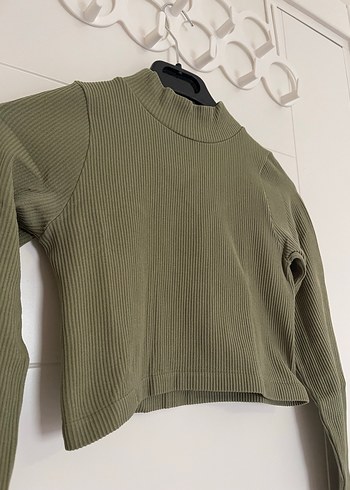 Kadın Haki Yarım Boğazlı Fitilli Kazak - Görsel 2