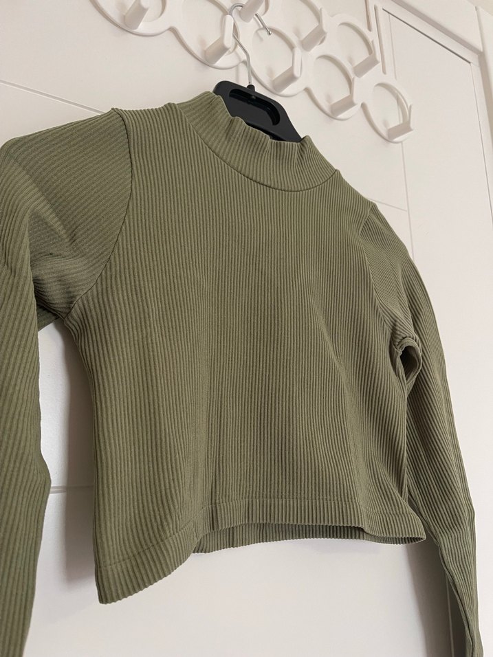 Kadın Haki Yarım Boğazlı Fitilli Kazak - Görsel 2