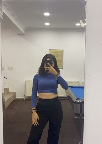 Dar Kesim Lacivert Denim Bluz