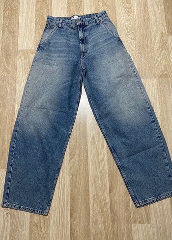 34 Beden Gri Rahat Kesim Midi Kot Pantolon