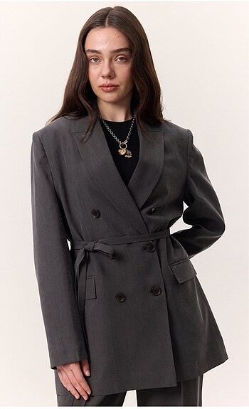 Manuka Tencel kemerli kruvaze blazer
