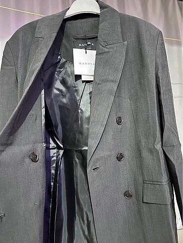s Beden gri Renk Manuka Tencel kemerli kruvaze blazer