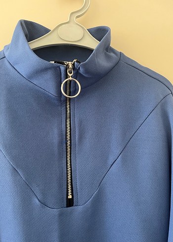 Kadın Mavi Yarım Fermuarlı Sweatshirt - Görsel 2