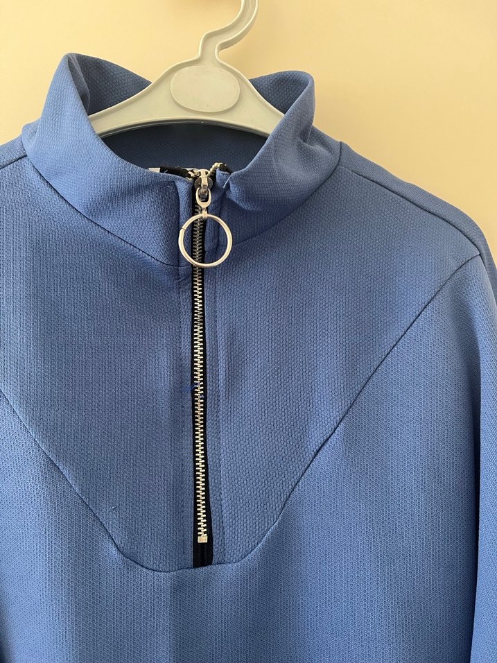 Kadın Mavi Yarım Fermuarlı Sweatshirt - Görsel 2