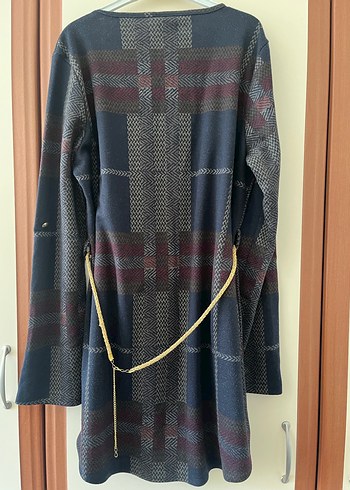 Gri Midi Uzun Kollu Kemerli Tunik - Görsel 2