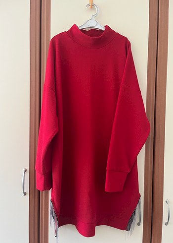 Zincir Detaylı Kırmızı Kadın Kazak - Görsel 2