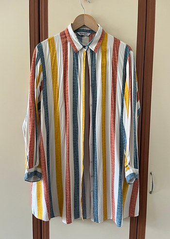 Çok Renkli Pamuklu Uzun Kollu Tunik Gömlek - Görsel 2