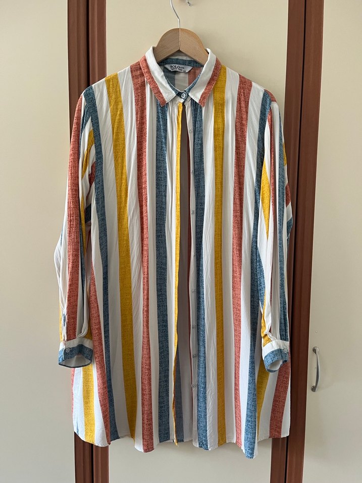 Çok Renkli Pamuklu Uzun Kollu Tunik Gömlek - Görsel 2