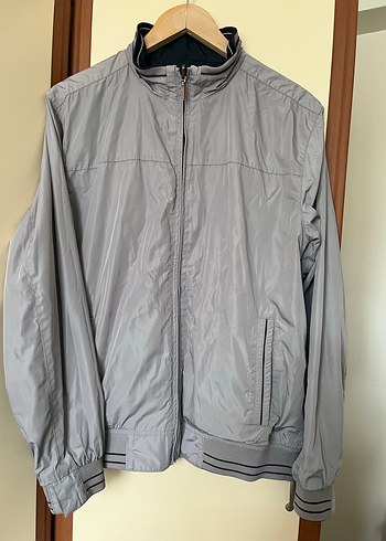 ÇİFT TARAFLI Gri-Lacivert Yüksek Yakalı Fermuarlı Erkek mont - Görsel 4