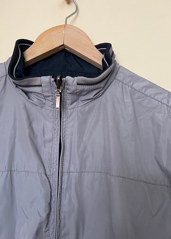 ÇİFT TARAFLI Gri-Lacivert Yüksek Yakalı Fermuarlı Erkek mont - Görsel 2