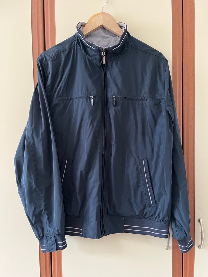 ÇİFT TARAFLI Gri-Lacivert Yüksek Yakalı Fermuarlı Erkek mont - Görsel 3