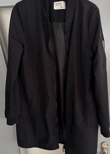 Siyah Kadın Midi Ceket Fermuarlı yağmurluk - Görsel 3