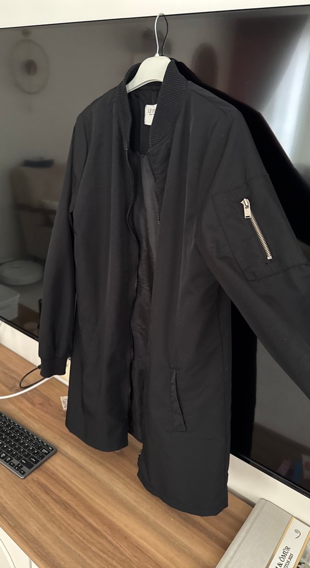 Siyah Kadın Midi Ceket Fermuarlı yağmurluk - Görsel 2