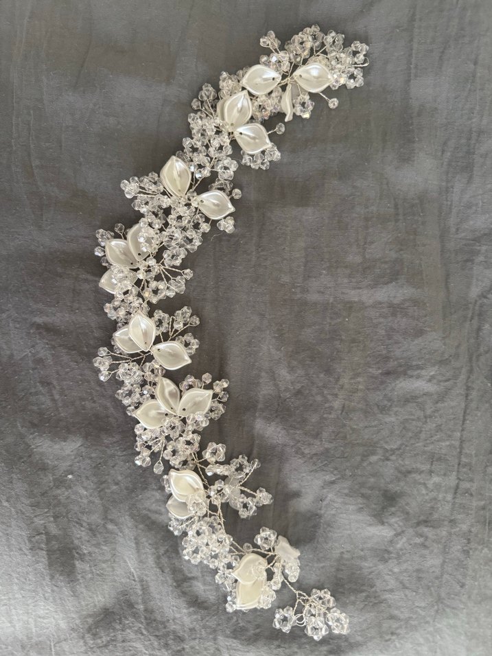 Boncuk İşlemeli Beyaz Örgü Saç Aksesuarı - Görsel 2